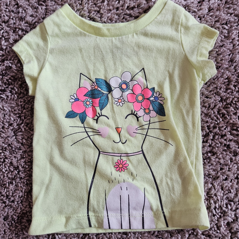 Carter's Floral Cat Graphic Tee - Light Green